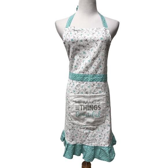 SP Womens Apron He Makes All Things BeautifulWhite Green Gray - Picture 2 of 8